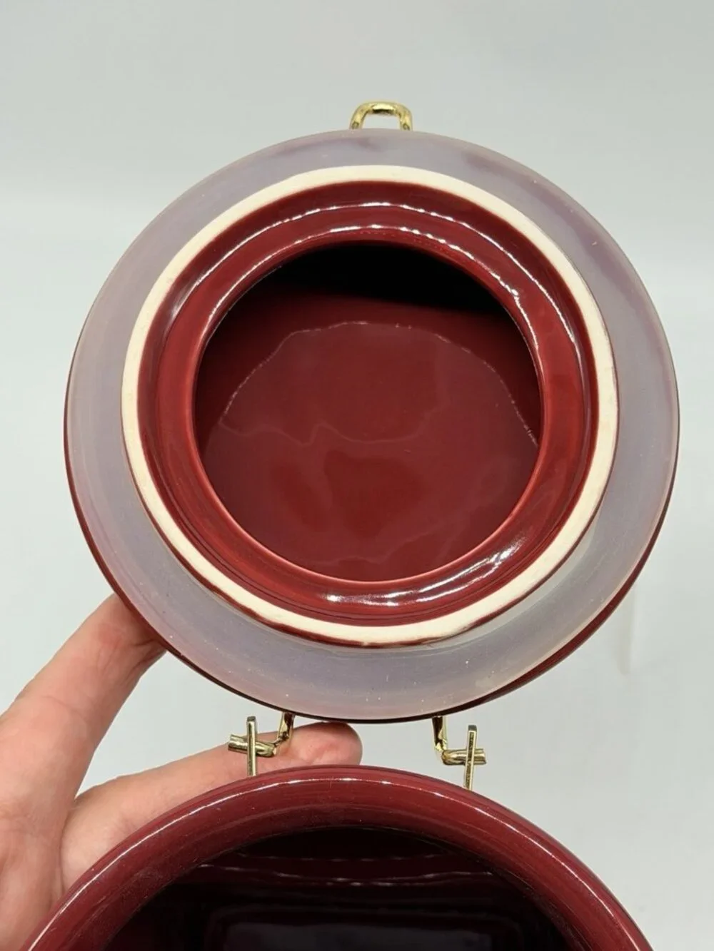 Gevalia Kaffe Maroon Burgundy Red & Gold Ceramic Air Tight Coffee Jar Canister